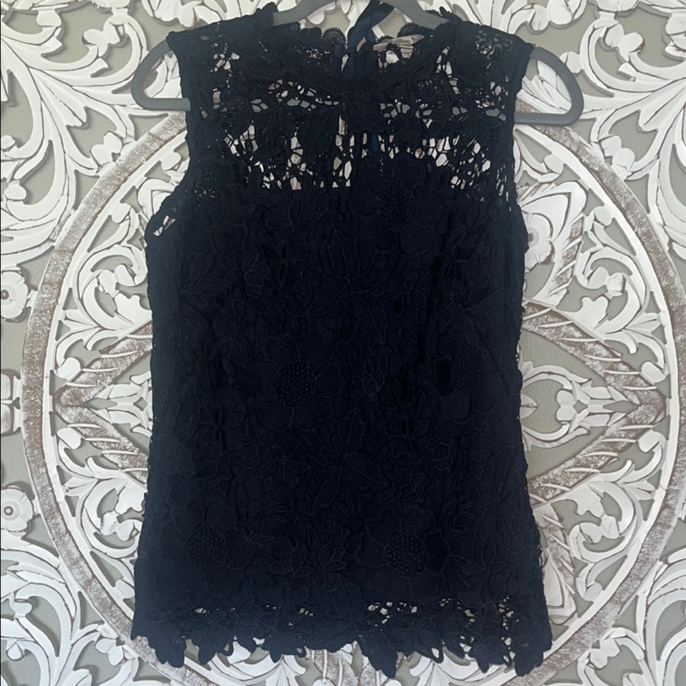 Nanette Lepore Women's Sleeveless Mockneck Embroidered Lace Top sz S EUC